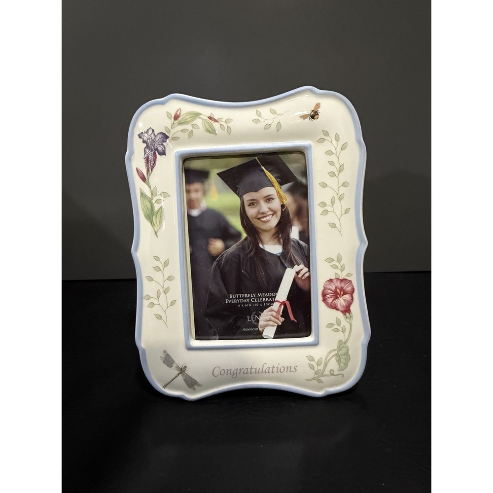Lenox Butterfly Meadow Floral Photo Frame 5x7 Porcelain Open Box 9" Tall